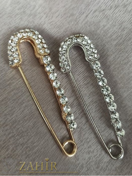 Дамски бижута - Кристална брошка игла с бели камъни на сребриста или златиста основа, рамер 7 на 2 см,за шал или дреха- B1312